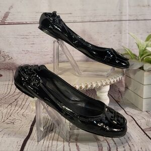 Tory Burch Women's Minnie Black Patent Leather Womens  Ballet Travel Shoe